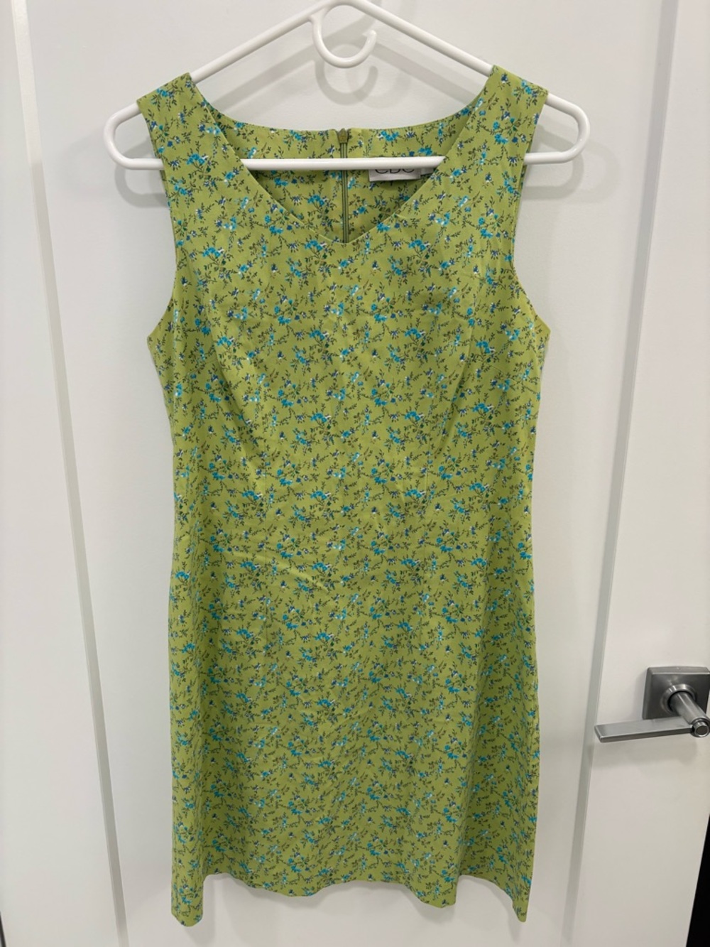 Vintage 90s CDC Green Floral Ditzy Print Sleeveless Shift Dress Size 4